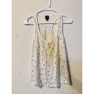 2b bebe Womens White Sequin Embellished Racerback Tank Top with Sheer Split Back